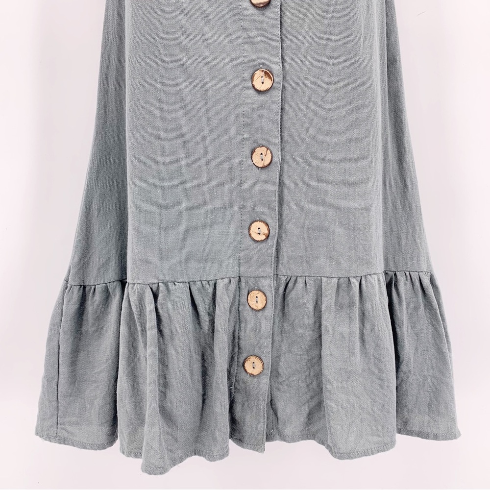Vici Green Button Down Ruffle Bottom Mini Dress S… - image 3